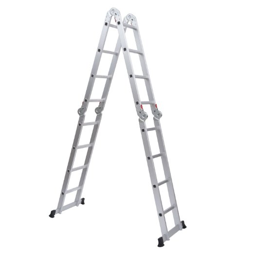 HomCom 15.5' Adjustable Multi-Purpose Aluminum Folding Ladder