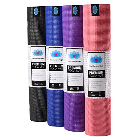 Heart Centered Yoga Mat: Non-Slip, Eco-friendly, and Non-Toxic Memory Foam. Made Extra-Thick, Durable, and Long. 24" x 72" x 1/4". Carrying Strap Included!