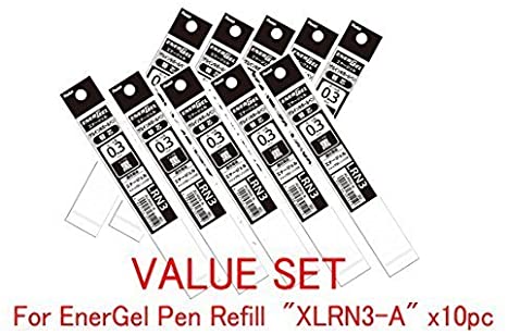 Pentel EnerGel Liquid Gel Ballpoint Pen Refill, 0.3mm Black Ink 10 Refills Set