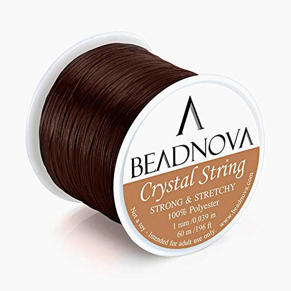 BEADNOVA 1mm Elastic Stretch Polyester Crystal String Cord for Jewelry Making Bracelet Beading Thread 60m/roll (Brown)