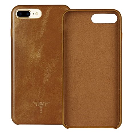 iPhone 7 Plus Case iPhone 8 Plus Case FRIFUN Genuine Leather Hard Back Case Thin Fit Snap Case Excellent Grip for Apple iPhone 7 Plus/8 Plus 5.5 inch(Brown)