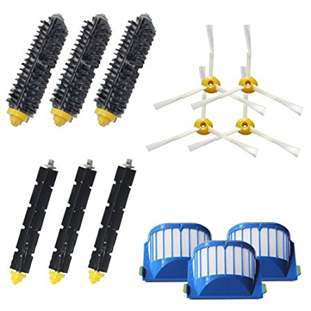 VacuumPal Replacement Parts Kit Including Bristle & Flexible Beater Brush & 3 Armed-3 Side Brush & Aero Vac Filters for iRobot Roomba 600 Series 620 630 650 660 680 Vacuum Cleaner.