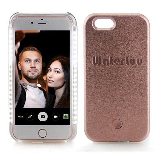 WaterLuu Led Illuminated Cell Phone Case for iPhone 6 Plus & iPhone 6s Plus - Good for Selfie (Rose Gold)