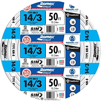 Southwire 63946822 50' 14/3 with Ground Romex Brand SIMpull Residential Indoor Electrical Wire Type NM-B, White