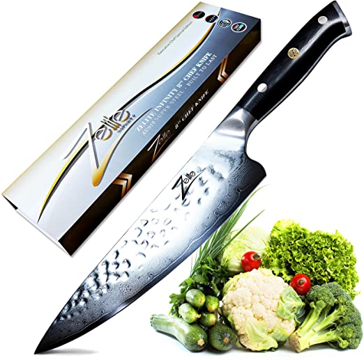 ZELITE INFINITY Chef Knife 8 Inch - Alpha-Royal Series Executive Chefs Edition - Revolutionary AIR-BLADE Design, Best Japanese AUS10 Super Steel 67 Layer High Carbon Stainless Steel, Tsuchime Finish