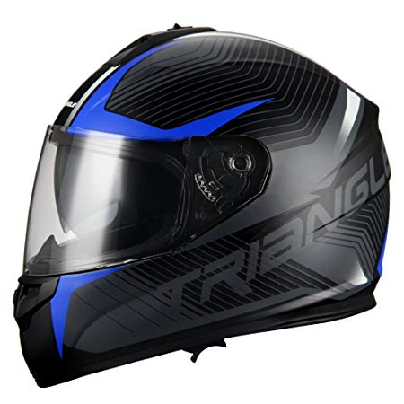 Triangle Full Face Dual Visor Matte Black Street Bike Motorcycle Helmet (Large, Matte Blue)