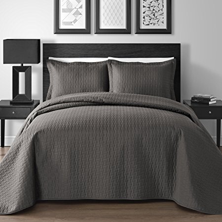 Extra Lightweight 3 Piece King and Queen Modern Wireless Thermal Pressing Coverlet in Gray (King)