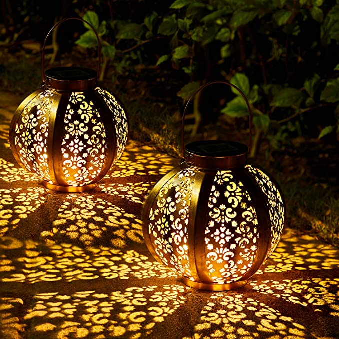 2 Pack Solar Garden Lantern,OxyLED Solar Garden Lamps Hanging Lantern IP44 Waterproof LED Solar Decorative Landscape Lighting for Patio Backyard Pathway(Warmwhite)