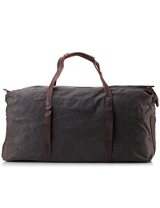 ZEKAR Large Waxed Canvas Leather Travel Duffel, Weekender Bag, Great for Family Trip