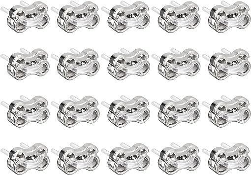 uxcell Spring Cord Lock End Toggle, 20Pcs Double Hole Spring Stopper Alloy Fastener Slider Toggles Clip for Drawstrings, Shoelaces, Bags (Bright Silver,15.6x9.4mm)