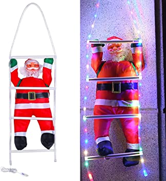 Sawpy Christmas Tree Santa Claus Climbing Ladder Doll Christmas Decoration for Hanging Ornament Indoor Outdoor Decor USB Tube Climbing Ladder Santa Doll Novelty Toy with LED Light Remote Control
