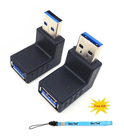 BesYee USB 3.0 Adapter Combo (1 Pair), Upward and Downward 90 degree 270 degree USB 3.0 Type A Male to Type A Female Adapter (3.0 up down)