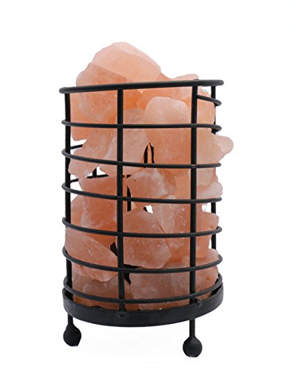 Accentuations by Manhattan Comfort 4.5" Cylinder Himalayan Salt Natural Rocks 4.0 Collection Himalayan Salt Lamp in Wired Basket Table Lamp with Outlet and Dimmer