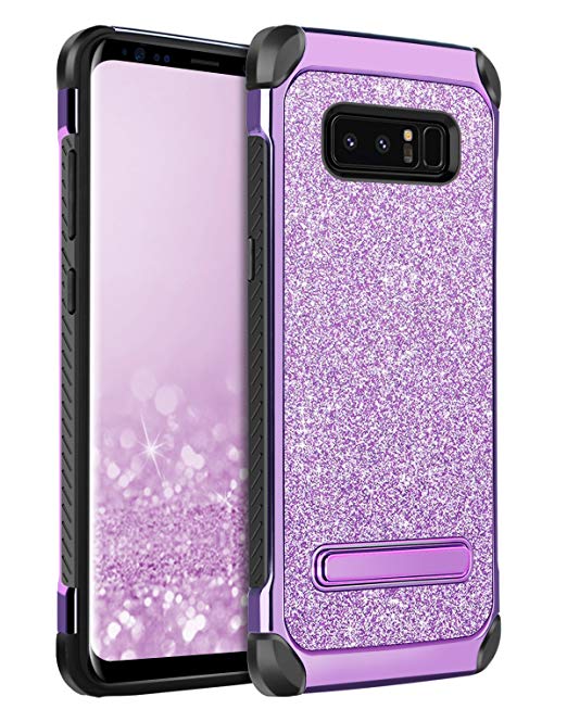 Samsung Note 8 Case,BENTOBEN Sparkly Glitter Hybrid Hard Cover Laminated with Luxury Shiny Leather Shockproof Bumper Protective Phone Case with Kickstand for Samsung Note 8,Purple