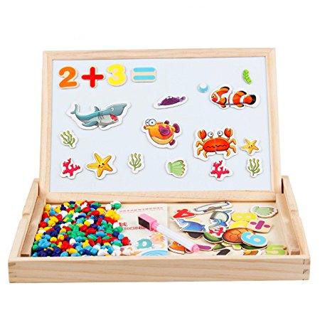 SGILE Double Side Wooden Animal Puzzle Toys Magnetic Board Drawing Writing Educational and Fun for Kids