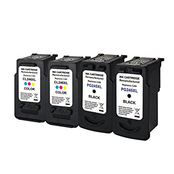 2set Remanufactured Ink Cartridge Replacement For PG 245XL & CL 246XL (2Black 2Tri-Color) With Ink Level Indicator Used In Canon PIXMA iP2820 MG2420 MG2520 2920 MG2922 MG2924 MX492 MX490 Printer