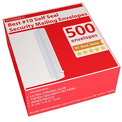 #10 Security Mailing Envelopes Strip & Self Seal - Security Tinted - no 10 Business White Letter Legal Envelope - Size 4-1/8 x 9-1/2 Inches - 500 Count