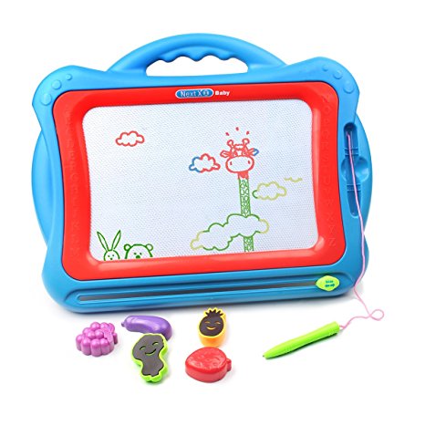 Magnetic Drawing Board,AMOSTING Travel Doodle Sketch Board Drawing Educational Toy for Kids to Draw on Magic Scribble Boards With Funny Stamps