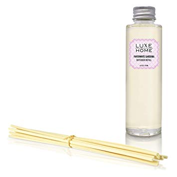Luxe Home Paperwhite Gardenia Reed Diffuser Refill Oil with Sticks | with Jasmine Essential Oil | Scented Replacement Oil for Room Diffuser | Liquid Air Freshener | Includes Replacement Reeds