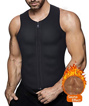 CtriLady Men's Neoprene Underwear Body Shaper Zipper Waist Trainer Vest Sauna Suit Shapewear for Weight Loss
