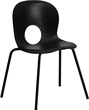 Flash Furniture HERCULES Series 770 lb. Capacity Designer Black Plastic Stack Chair with Black Frame