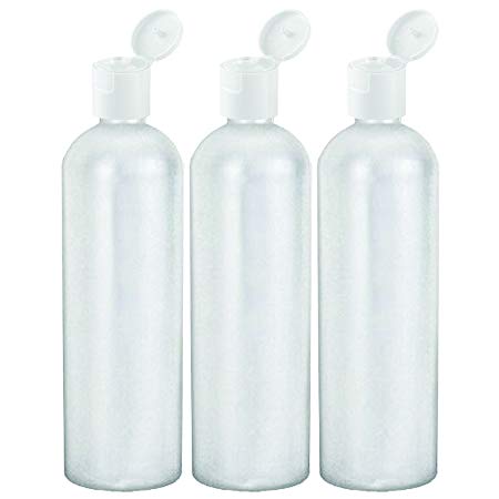 MoYo Natural Labs 16 oz Travel Containers, Empty Shampoo Bottles with Flip Caps, BPA Free HDPE Plastic Squeezable Toiletry/Cosmetics Bottle (Pack of 3, HDPE Translucent White)