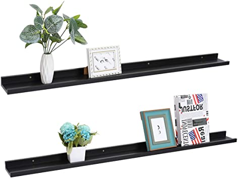 Set of 2 Picture Ledge Floating Frame Shelves Wall Shelf Mounted for Photo Frames Display (Black, 59 inch) …