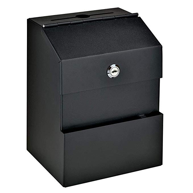 Comment Boss 8100 Locking Steel Suggestion Box - Key Drop Box - Collection Box - Donation Box - Ballot Box - with 25 Suggestion Cards (Black)