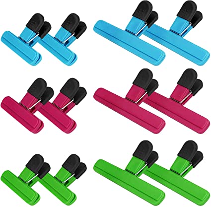 GiWuh Multiple Colors and Sizes Chip Bag Clips Sealing Plastic Bag Clips for Food(12 Pack)