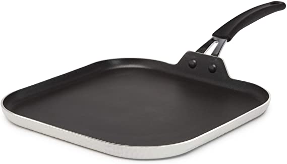 Ecolution Impressions Hammered Cookware, Non-Stick Square Griddle Pan, Dishwasher Safe, Riveted Stainless Steel Handle, 11 Inch, Cream