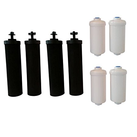Four Black Berkey (BF2) Replacement Filters & Four Berkey Fluoride Water Filters (PF2)