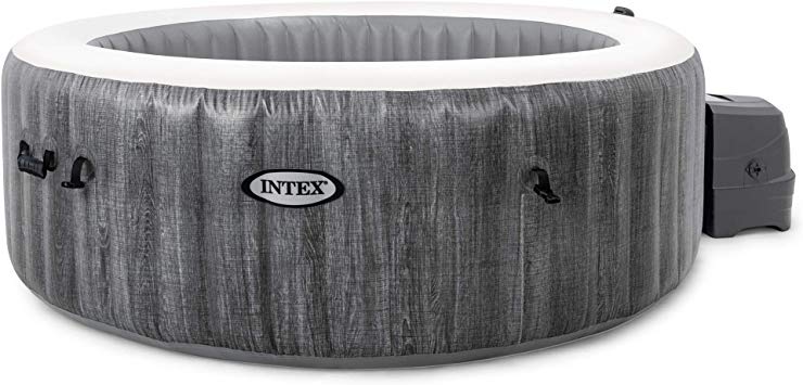 Intex 28439E Greywood Deluxe 4 Person Inflatable Spa/Hot Tub with Multi-Color LED Light and Bubble Jets, Grey