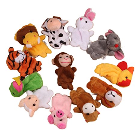 Baby Finger Puppets Koly 12Pcs Zoo Zodiac Soft Small Animal Puppets Finger Plush Toys