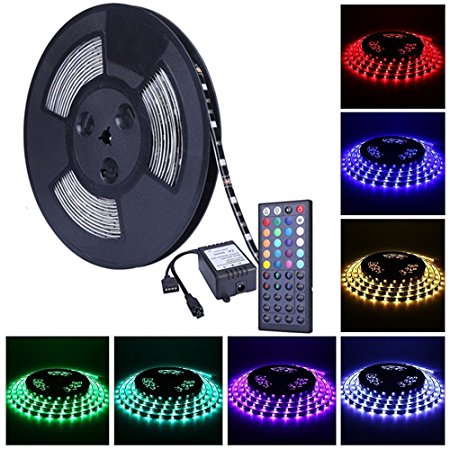 Miheal Waterproof 5050 SMD 32.8ft (10m) RGB LED Strip Light Kit, Color Changing Black PCB Rope Lights 44-key IR Controller  Power Supply for Home,Kitchen,Trucks,Sitting Room and Bedroom Decoration
