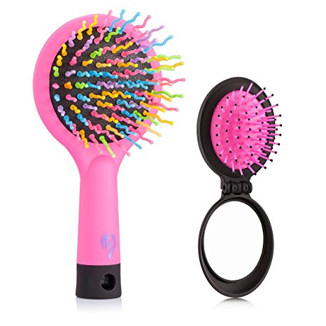 Detangling Hair Brush - Flend Rainbow Comb Pairs for Adults & Kids - Detangle Hair Easily With No Pain (Pink)