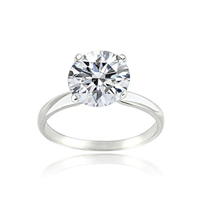 Platinum Flashed Silver 100 Facets Cubic Zirconia Solitaire Ring