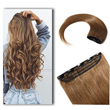 100% Real Hair Extensions Clip in Remy Human Hair 16" 50g One-piece 5 Clips Long Straight Hair Extensions for Women Gift Wide Weft Soft Silky #6 Light Brown