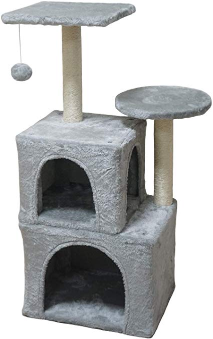 MIAO PAW GU1 Cat Tree CatTower Cat Condo Cat Furniture Activity Center Kitten Play House Cat Bed Sisal Scratching Posts and Double Platforms Grey