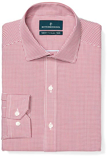 BUTTONED DOWN Men's Tailored Fit Gingham & Stripe Non-Iron Dress Shirt