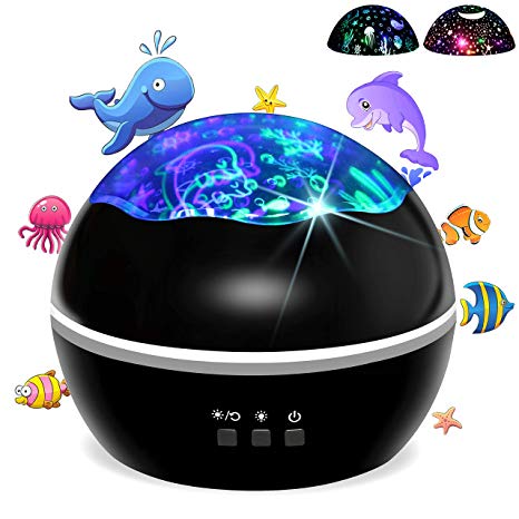 Colorful Ocean Night Light Projector Moon Lamp, Sea Animals Star Moon Cover Projector Night Lighting for Baby Nursery Adults Children’s Bedroom, Romantic Birthday Gift Projection Light
