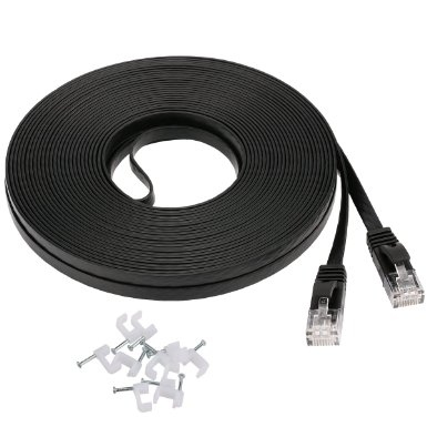Jadaol Cat6 ethernet cable flat 100 ft with Clips - Internet patch Computer Networking Cord cat 6 with RJ45 Snagless Connectors - Black