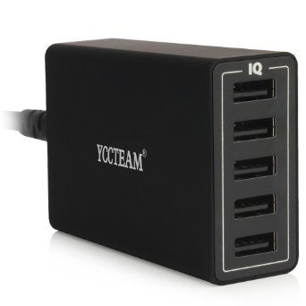 YCCTEAM 40W/8A 5-Port Family-Sized High Speed Multi-Port USB Desktop Charger with Smart charging for iPhone 6S Plus / 6 Plus / 5S,iPad Air 2/Mini 3, Samsung Galaxy S6/S6 Edge and More (Black)