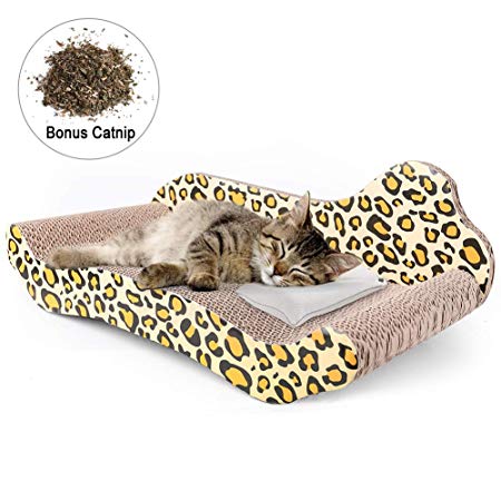 PrimePets Cat Scratcher Lounge, Corrugated Cat Scratch Cardboard Couch, Cat Scratch Bed Reversible Scratching Lounger Sofa, Kitty Scratcher Lounge (Catnip Included)