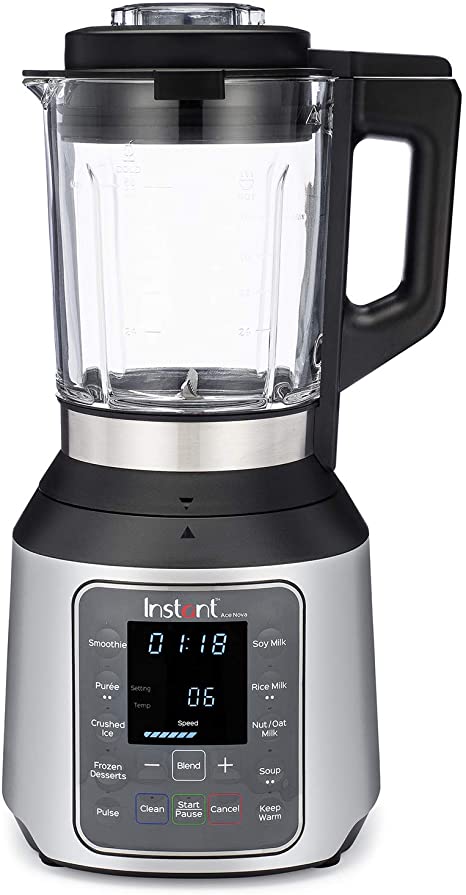 Instant Ace Nova Blender, 56 Oz Glass Pitcher, Hot & Cold Settings, Smoothie, Crushed Ice, Nut Butter, Almond Milk, Purée, and Soup, 10 Adjustable Speeds