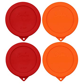 Sophico 2 Cup Round Silicone Storage Cover Lids Replacement for Anchor Hocking and Pyrex 7200-PC Glass Bowls (Container not Included) | Red-Orange |
