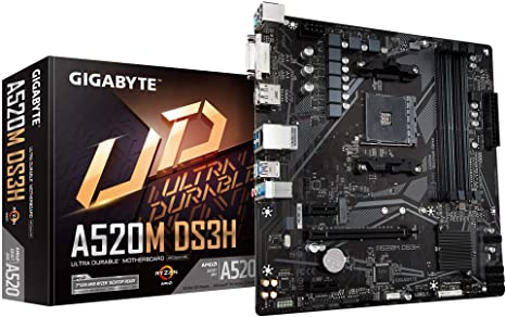 GIGABYTE A520M DS3H (AMD Ryzen AM4/MicroATX/5 3 Phases Digital PWM/GIGABYTE Gaming GbE LAN/NVMe PCIe 3.0 x4 M.2/3 Display Interfaces/Q-Flash Plus/RGB Fusion 2.0/Motherboard)