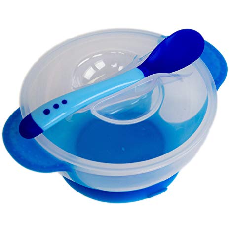 Spill Proof and Stay Put Suction Baby Bowl with Lid and Baby Spoon is Perfect for Both Babies and Toddlers and is Stackable and Easy to Store, BPA Free and FDA Approved