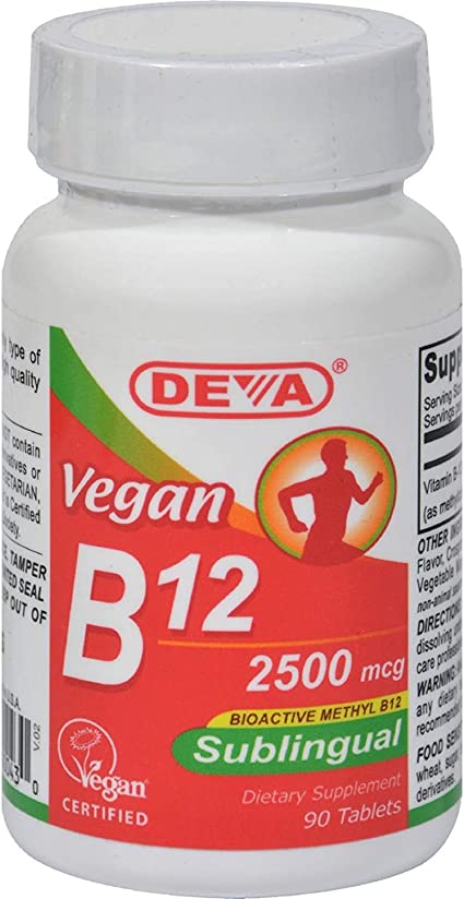 Deva Vegan Vitamins Sublingual B12-2500 mcg - Gluten Free - 90 Vegan Tablets (Pack of 2)
