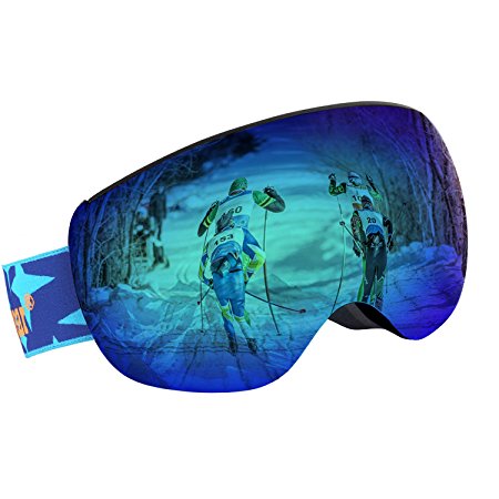 Unigear OTG Ski Goggles, Over Glasses Snowboard Snow Spherical Anti-fog Goggles for Men & Women with Interchangeable lens and 100% UV400 Protection, Portable Box Included