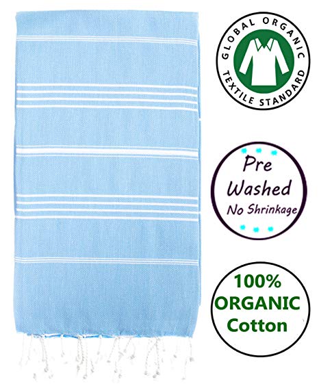 Nature Is Gift Organic Pre Washed Pestemal Peshtemal Towel -Soft Stylish No Shrinkage Bath Towel Beach Towel 100% Cotton 36x70 Inches Bath Towel (Organic Airy Blue)